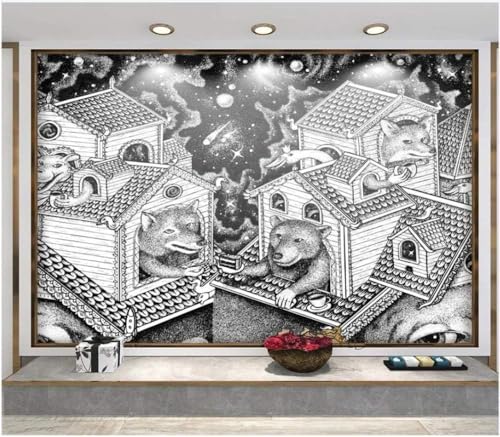 Abstrakter Cartoon Tierhaus 3D Tapete Poster Restaurant Schlafzimmer Wohnzimmer Sofa TV Dekorative Wand-350cm×256cm