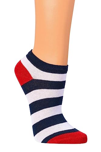 Wowerat Bio Sneaker Socken mit 98% Biobaumwolle maritim Unisex (as3, numeric, numeric_42, numeric_47, regular, short, weiße Blockstreifen+blaue Ringel)