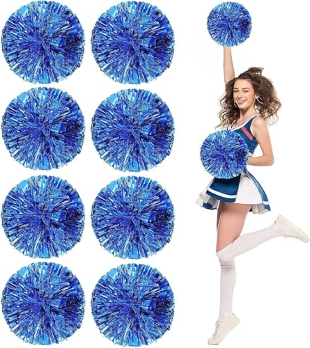 8er-Pack Pom Poms Cheerleading, Flauschige Cheerleader-Pompons mit fingerfreundlichem Ring, metallische Pom Poms Cheerleading für Kinder Erwachsene Sportwettbewerb Feiertagsfeier, Blau