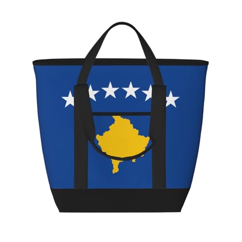 YQxwJL Isolierte Kühltasche, Einkaufstasche, Motiv: Flagge des Kosovo, großes Fassungsvermögen, wiederverwendbar, für Erwachsene, Schwarz, Einheitsgröße