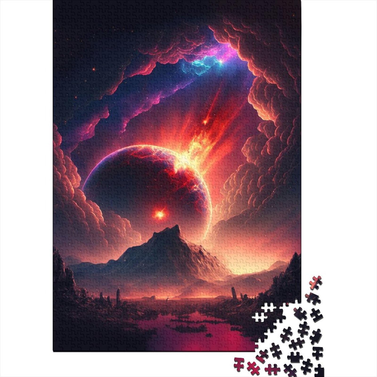 Fantasy Sunset Puzzle 1000 Teile Puzzle für Erwachsene Holzpuzzle für Erwachsene Puzzles Puzzles für Erwachsene Lernspiel Herausforderungsspielzeug (Größe: 75 x 50 cm)