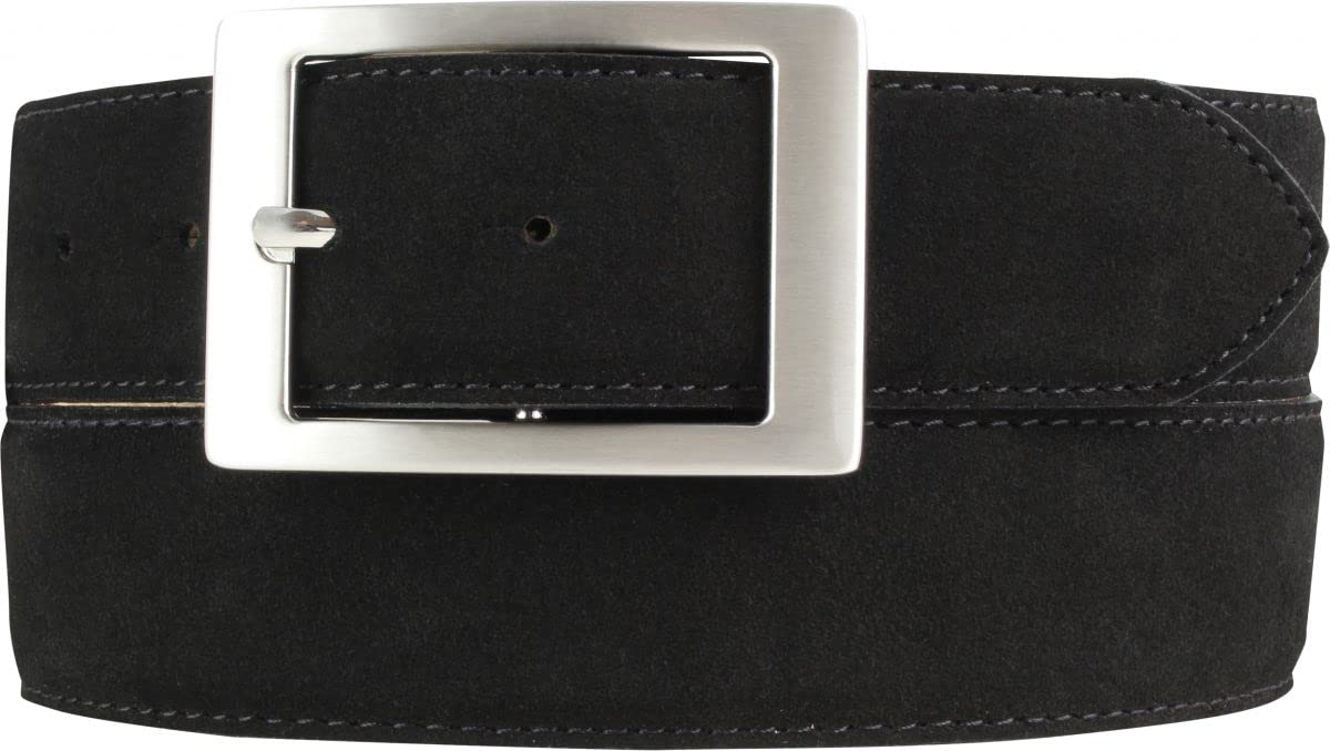 BELTINGER Herren-Gürtel aus Veloursleder mit Doppel-Schnalle 4 cm | Velour-Ledergürtel für Herren 40mm | Wildleder-Gürtel 4cm | Schwarz 85cm