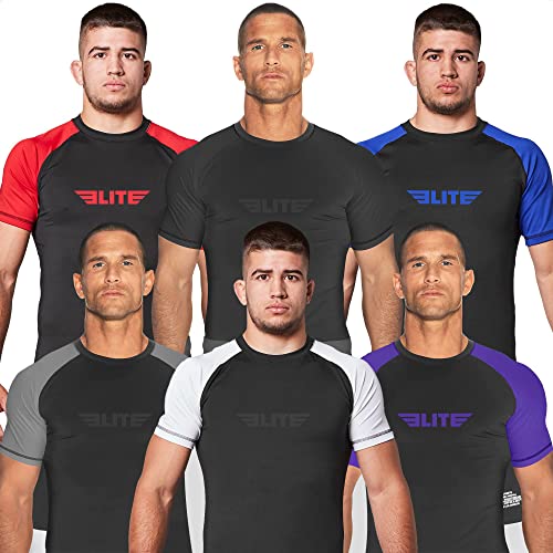 Elite Sports Standard Kurzarm-Kompression, MMA, BJJ, No Gi, Cross-Training, Rashguard, Größe S, Weiß