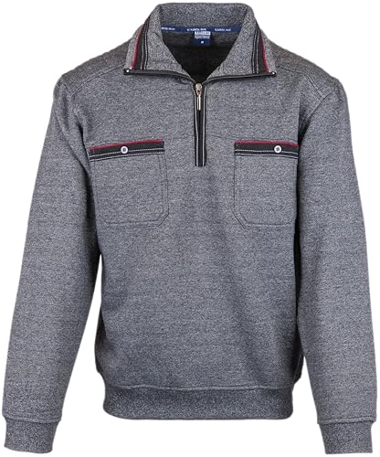 SOUNON Herren Sweatshirt, Polohemd, Pullover mit Hemdkragen, Meliert – Grau (M2), Groesse XXL