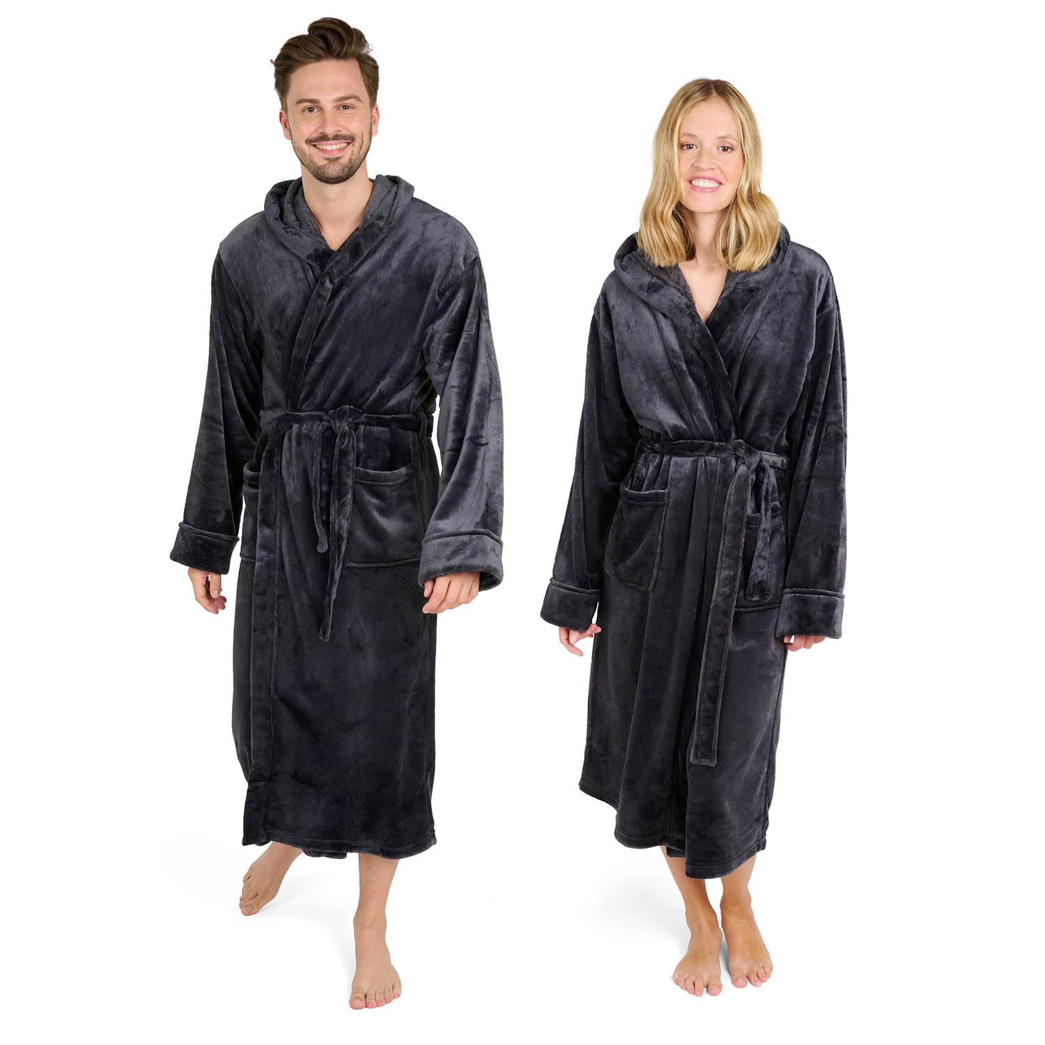 Blumtal Bademantel Damen und Herren - kuschelig weicher Fleece Bademantel mit Kapuze & praktischen Fronttaschen, Oeko-TEX® Zertifiziert, Größe XXXL, Farbe Anthrazit