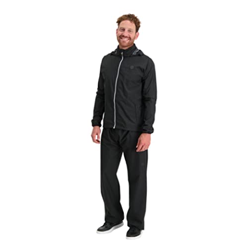 AGU GO Essential Regenanzug Herren und Damen, Regenkombi Fahrrad, Atmungsaktive Regenbekleidung von 100% Recycltem Polyster, Reflektierend, Unisex - Schwarz - M