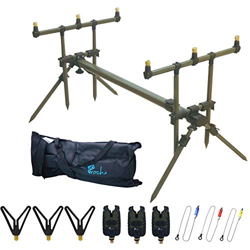 Croch Master Rod Pod Rutenhalter Aluminium Deluxe für 3 Ruten inkl. Rutenauflagen Tasche (Grün Rutehhalter und Scharz Bissanzeiger)