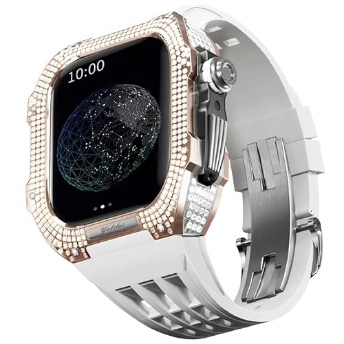 TONECY Uhren-Modifikationsset, Luxus-Uhrenarmband-Set für Apple Watch 6, 5, 4 SE, 44 mm, luxuriöses Fluorkautschuk-Armband, Titangehäuse für iWatch 6/5/4/SE, 44 mm, Serie, Upgrade-Modifikation (Farbe: