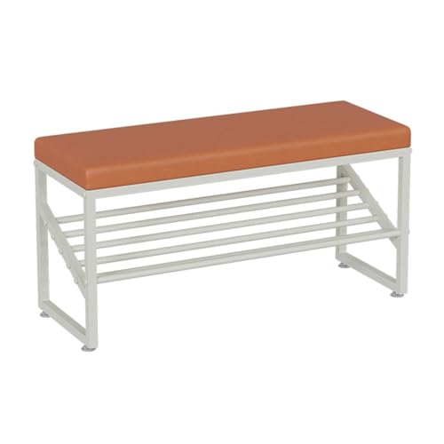 Platzsparender Schuhschrank Schuhregal-Organizer for den Eingangsbereich mit gepolstertem Sitz, 2-stufige Schuhbank mit robusten Metallablagen und Sitz aus Kunstleder Schuhaufbewahrung(Orange,80*30*40