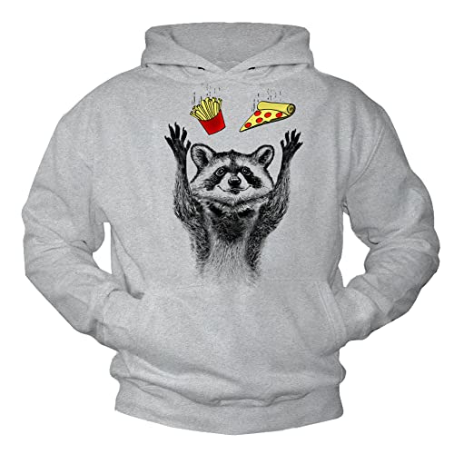 MAKAYA Sweatshirt mit Kapuze Herren/Kinder/Jungen - Waschbär Pizza Pommes Pulli Pullover Kapuzenpullover Hoodie Grau XL