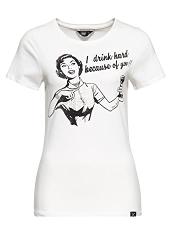 Queen Kerosin Damen Retro T-Shirt | Slim Fit | Vintage Frontprint | Baumwolle Stretch I Drink Hard