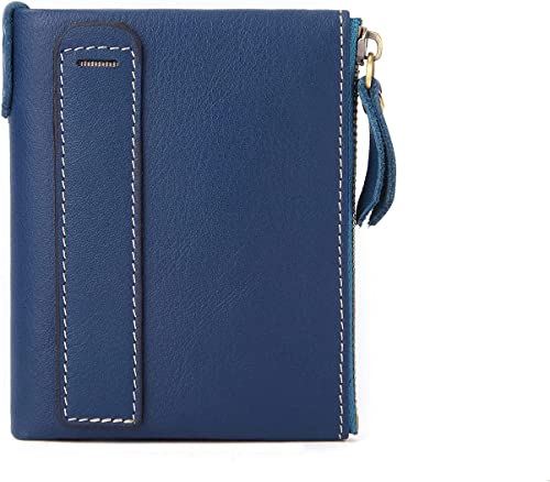 VSULZVNU Kartenetuis Damen Leder Geldbörse Weibliche Münzbörse Echtes Leder Kurze Damen Clutch Geldbörsen Ausweishalter Geldtaschen (Farbe: Blau)