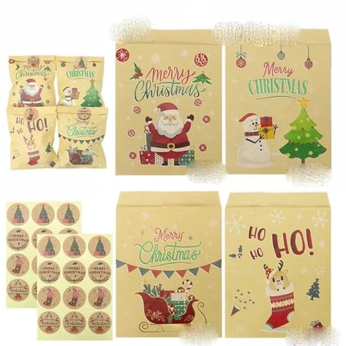 24 x Weihnachts-Kraftpapiertüten, Weihnachtsmann, Schneemann, Weihnachtsfeier, Gastgeschenke, Weihnachten, Süßigkeiten, Kekse, Geschenkbeutel, Verpackung, Zubehör, 24 Sets, Weihnachtsfarbe, 3–24 Sets