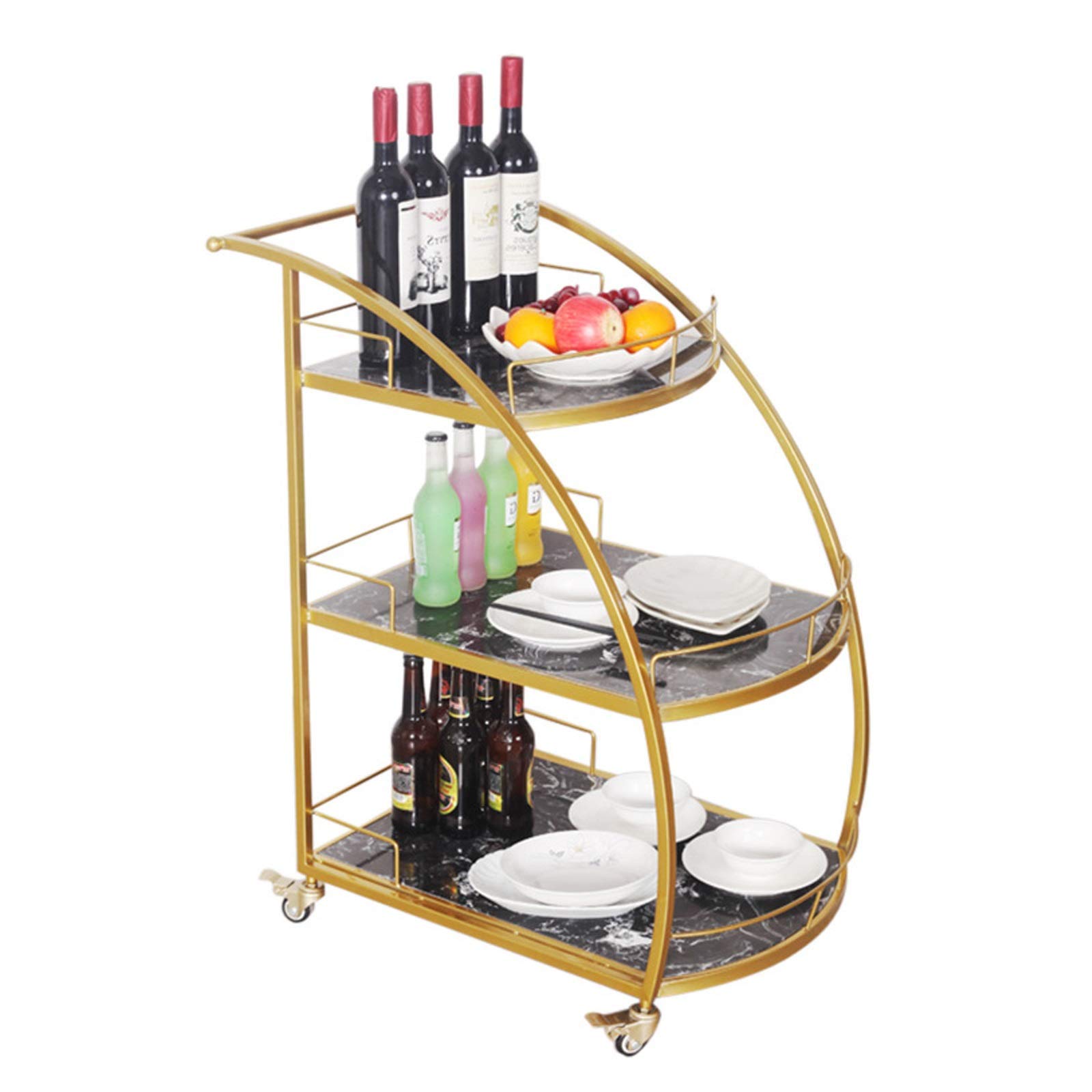 YTGDBDG Bar-Servierwagen, Tisch, Küche, Weinlagerwagen, feststellbare Räder für den Heim-Catering-Trolley, Metall und Marmor