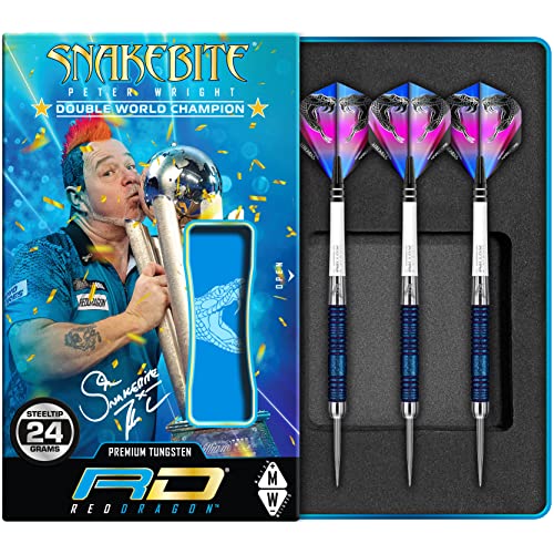 RED DRAGON Snakebite Euro 11 blau Element WM-Sonderedition 24g Wolfram Darts Set mit Flights und Schäfte