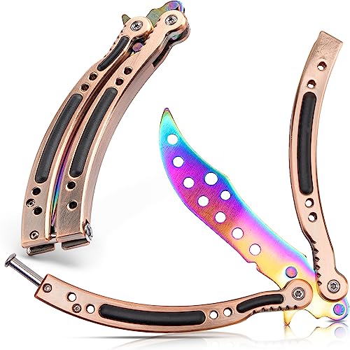 MAJESTY FOREST® CSGO Butterfly Trainer (Rainbow/Copper) - Legales Balisong Messer als Trainingsmesser mit E-Book zum Tricks lernen