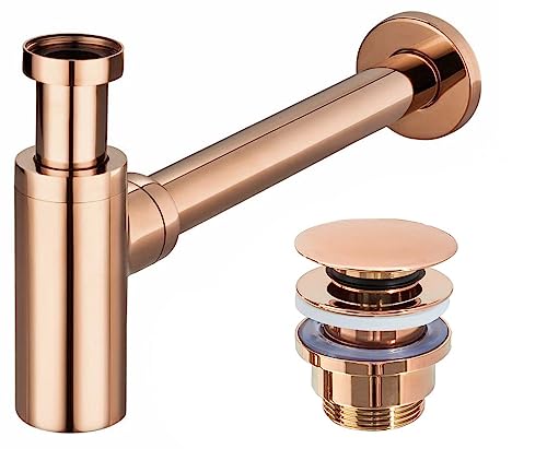 Rea Siphon + Click Clack Waschbeckenstöpsel Universal Rose Gold für Waschbecken & Waschtisch aus Messing (Rose Gold)