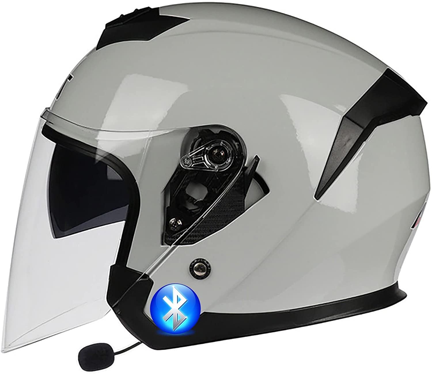 Motorradhelm Bluetooth Jethelm,DOT/ECE Zertifizierung mit Doppelvisier Vintage Motorrad Open Face Halbschale Retro Style Chopper Scooter BikerHelm Herren und Damen Helm