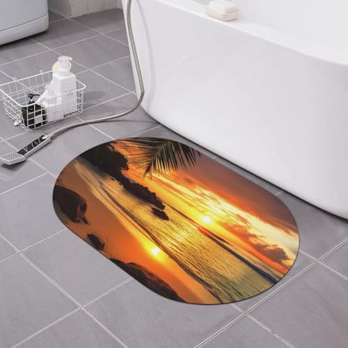 CSGJMYGS Badematte mit tropischem Strand, Sonnenuntergang, Kieselgur, weich, rutschfest, super saugfähig, Badezimmer-Bodenmatte, schnell trocknend, Kieselgur für Badezimmer, 60 x 40 cm