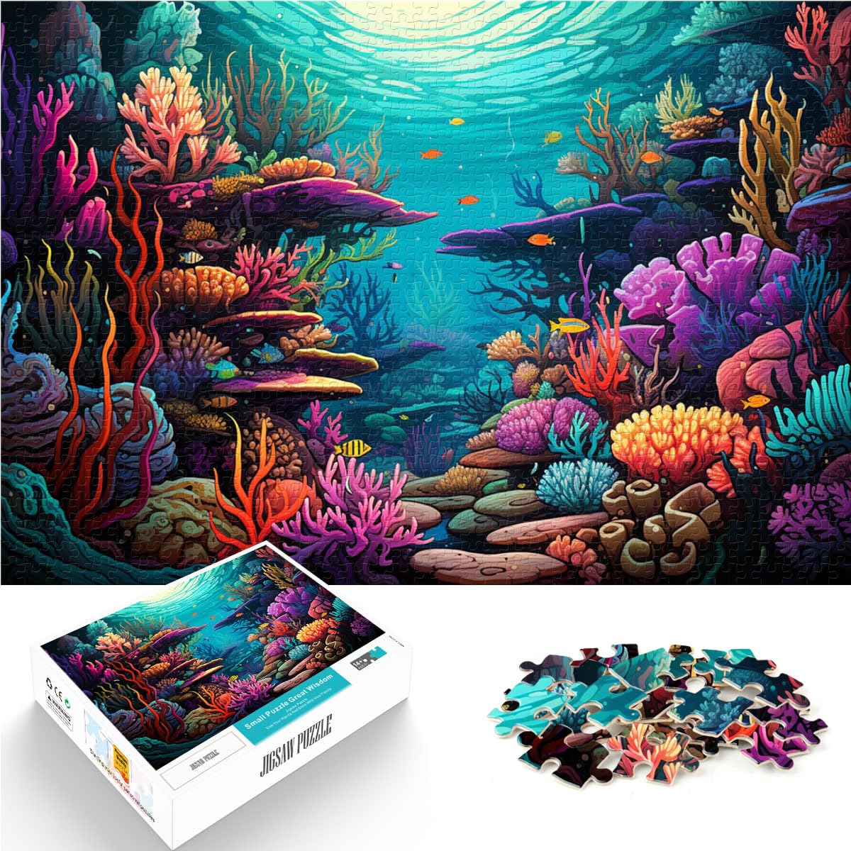 Puzzles für die farbenfrohe Unterwasserwelt. 1000-teiliges Holzpuzzle. Familienspiel zum Stressabbau. Schwierige Herausforderung. Puzzle 1000 Teile (50 x 75 cm)