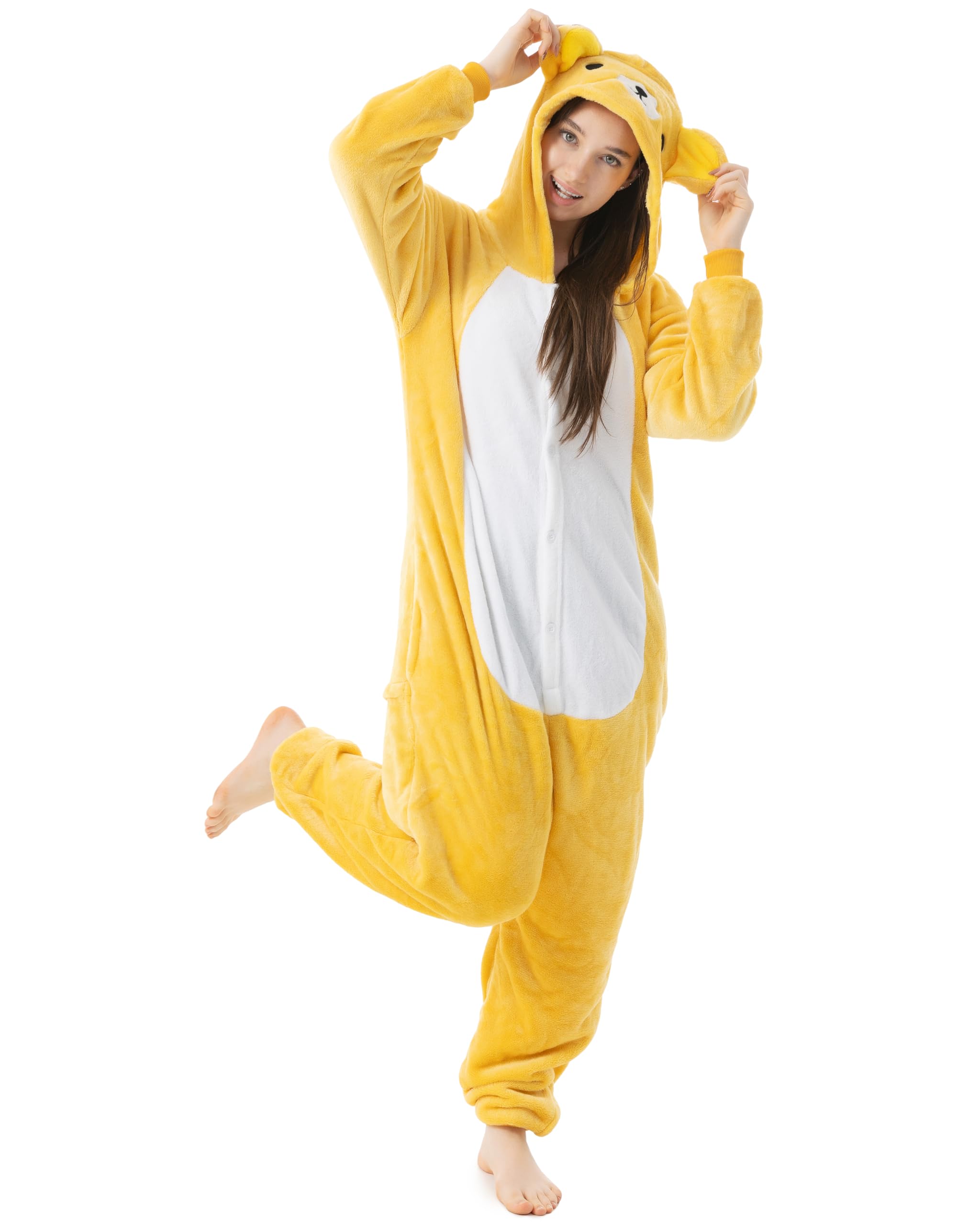 Katara 1744 - Rilakkuma Bär Kostüm-Anzug Onesie/Jumpsuit Einteiler Body für Erwachsene Damen Herren als Pyjama oder Schlafanzug Unisex - viele Verschiedene Tiere