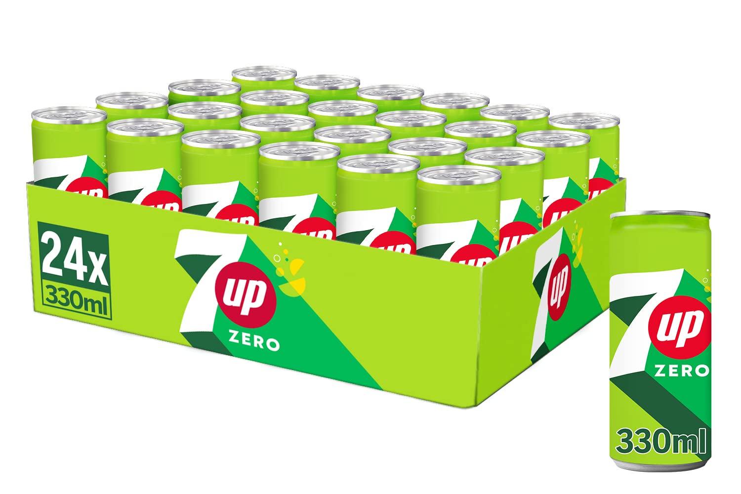 SEVEN UP Zero Limetten-Erfrischung mit zuckerfreiem Gas, 24 x 330 ml