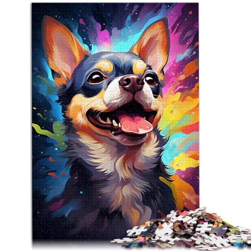 Spiel-Geschenk-Puzzle, bunte Zeichnung eines Chihuahua-Hundes für Erwachsene, 1000-teiliges Puzzle, Holzpuzzle, dekomprimierendes geistiges Lernspielzeug, 1000 Teile (50 x 75 cm)