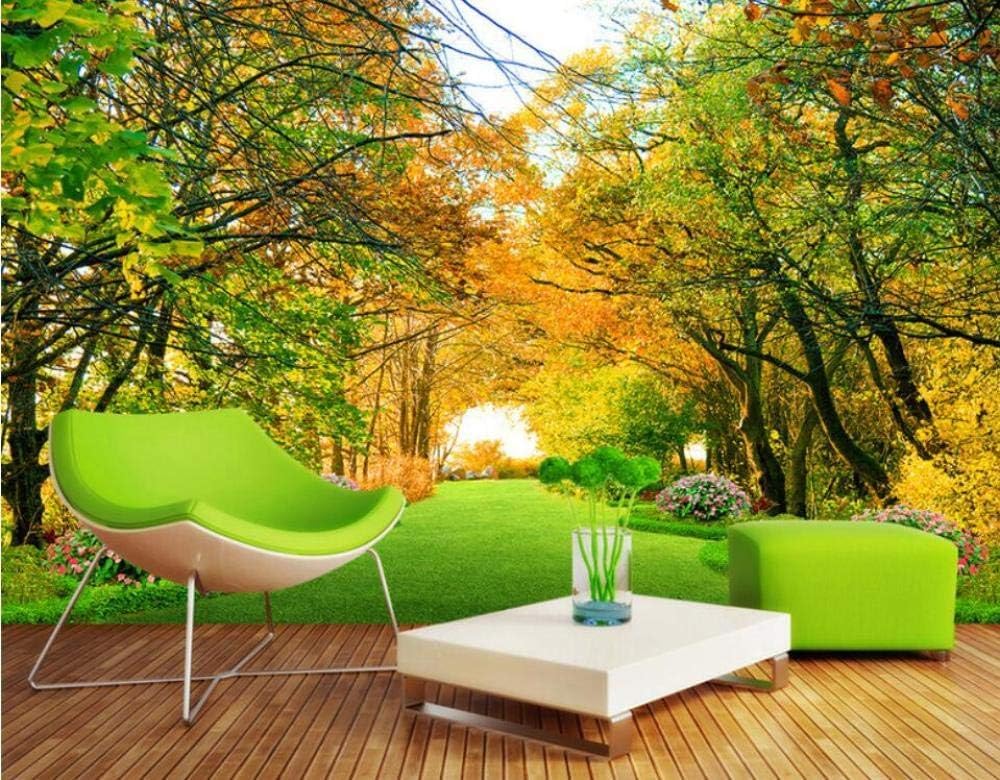 Herbst Wald Landschaft Grüne Wiese 3D Tapete Poster Restaurant Schlafzimmer Wohnzimmer Sofa TV Dekorative Wand-400cm×280cm