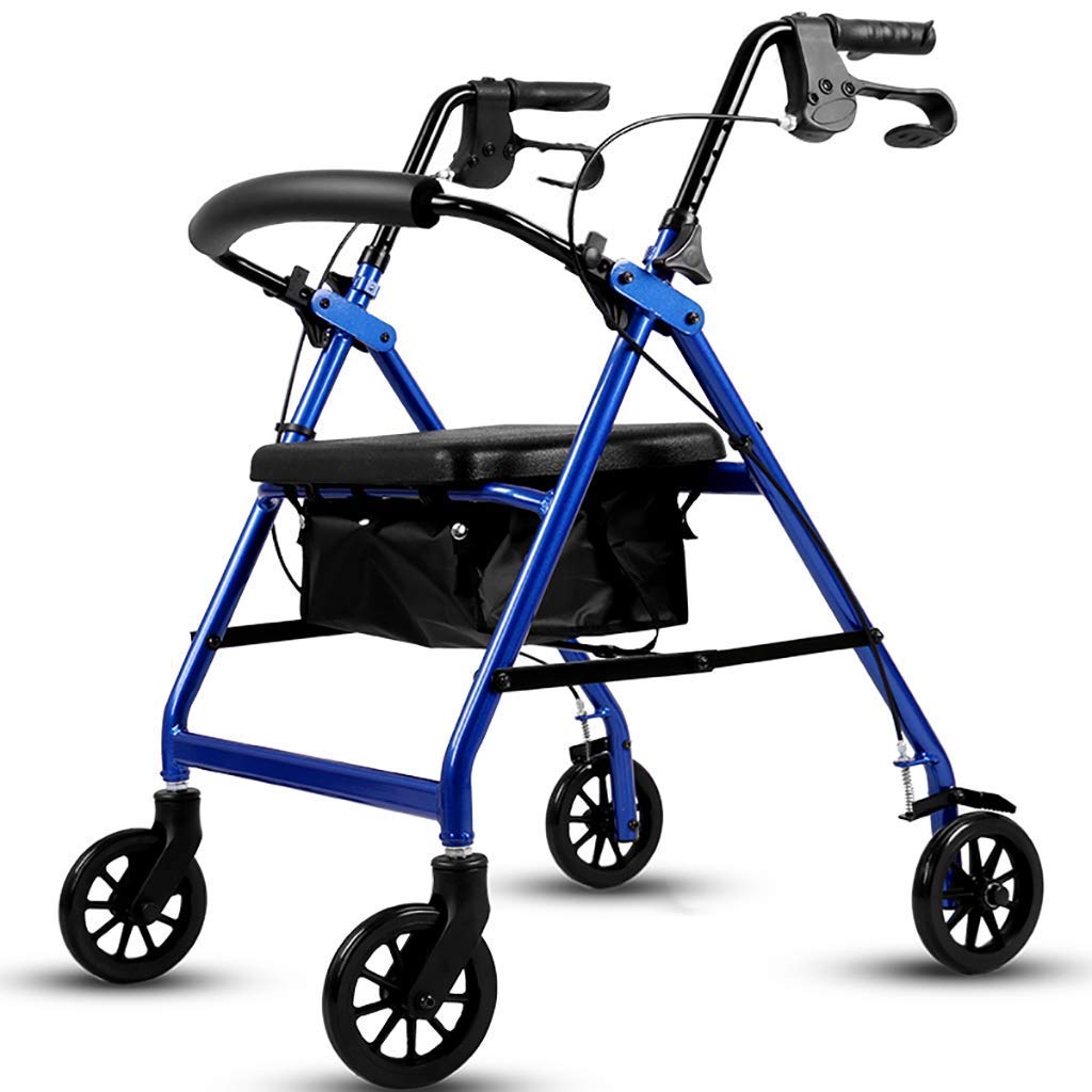 Faltbare Gehhilfe, Aluminium, Rollator, Einkaufstrolley mit Sitz und Handbremse, für ältere Menschen und Erwachsene, Blau