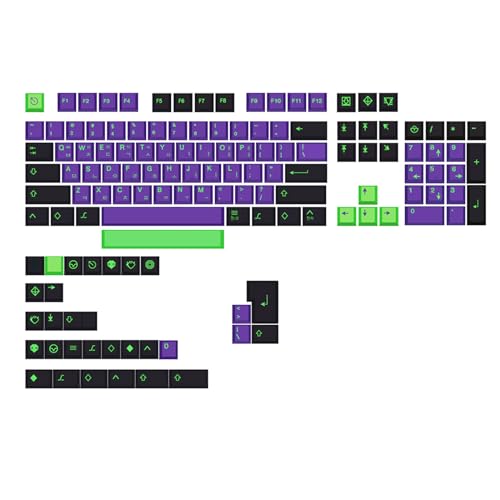 135 Tasten Cherry Profile Keycap PBT DYE-SUB EVA Tastenkappen-Set für GK61/64/68/84/980 Mechanische Tastatur, Violett, Eva Purple Game Mecha-01 EVA