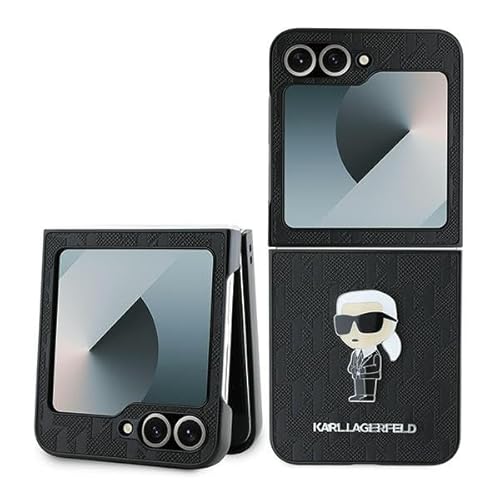 CG Mobile Karl Lagerfeld KLHCZF6SAPKINPK hülle für Z Flip6 F741 Schwarz Saffiano Monogram Ikonik Pin