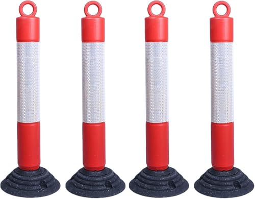 Sicherheitspoller, Stahlpollerpfosten, sicheres Parken auf der Straße mit Gummibasis und reflektierenden Kragen, tragbarer Warnpfahl für verkehrsempfindliche Bereiche, A, 4er-Pack 80 x 26 cm