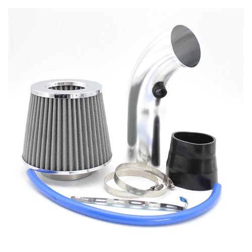 Induktion Schlauch Kit Universal Racing Aluminium Rohr Auto Kaltluft Ansaugsystem Kit Mit 3 Zoll 76mm High Flow Open Air Filter Auto Luftansaug(Silber)