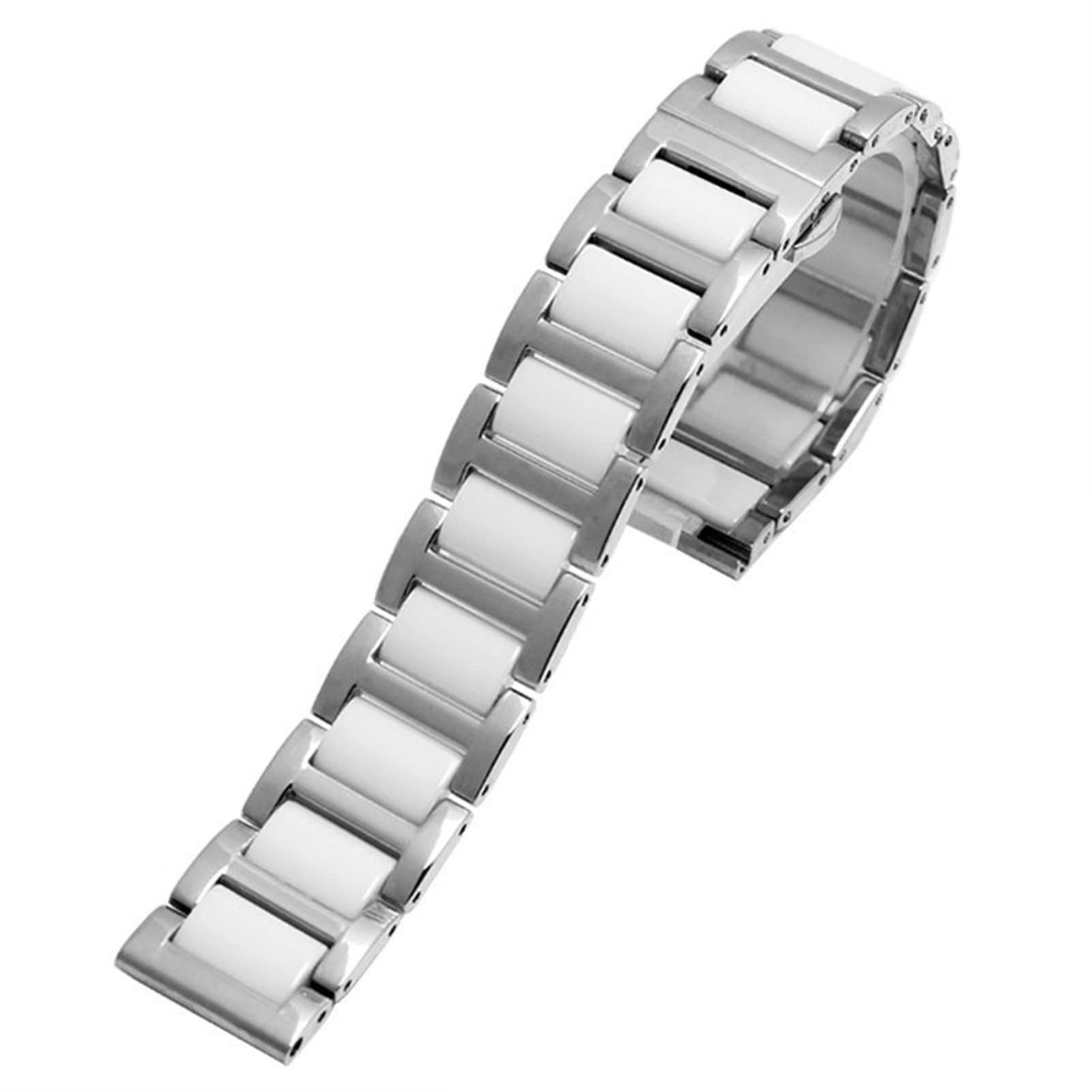 SCRUBY Für Frauen Mann Keramikarmband Edelstahl Kombination Watchband 12 14 15 16 18 20 22mm Gurt Fashion Watch Watchwatch Band(White silver,14mm)