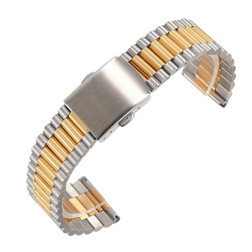 THBGTCNQ Armband 12 mm 14 mm 16 mm 18 mm 20 mm Edelstahlarmband dünne Kette 3-reihiges Ersatzarmband Armband mit Stift(Silver Gold,20mm)