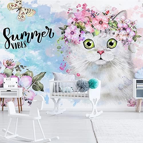 Handbemalte Blumenkatze Kinder 3D Tapeten Wanddekoration Fototapete Sofas Wohnzimmer Wandbild Schlafzimmer-150cm×105cm