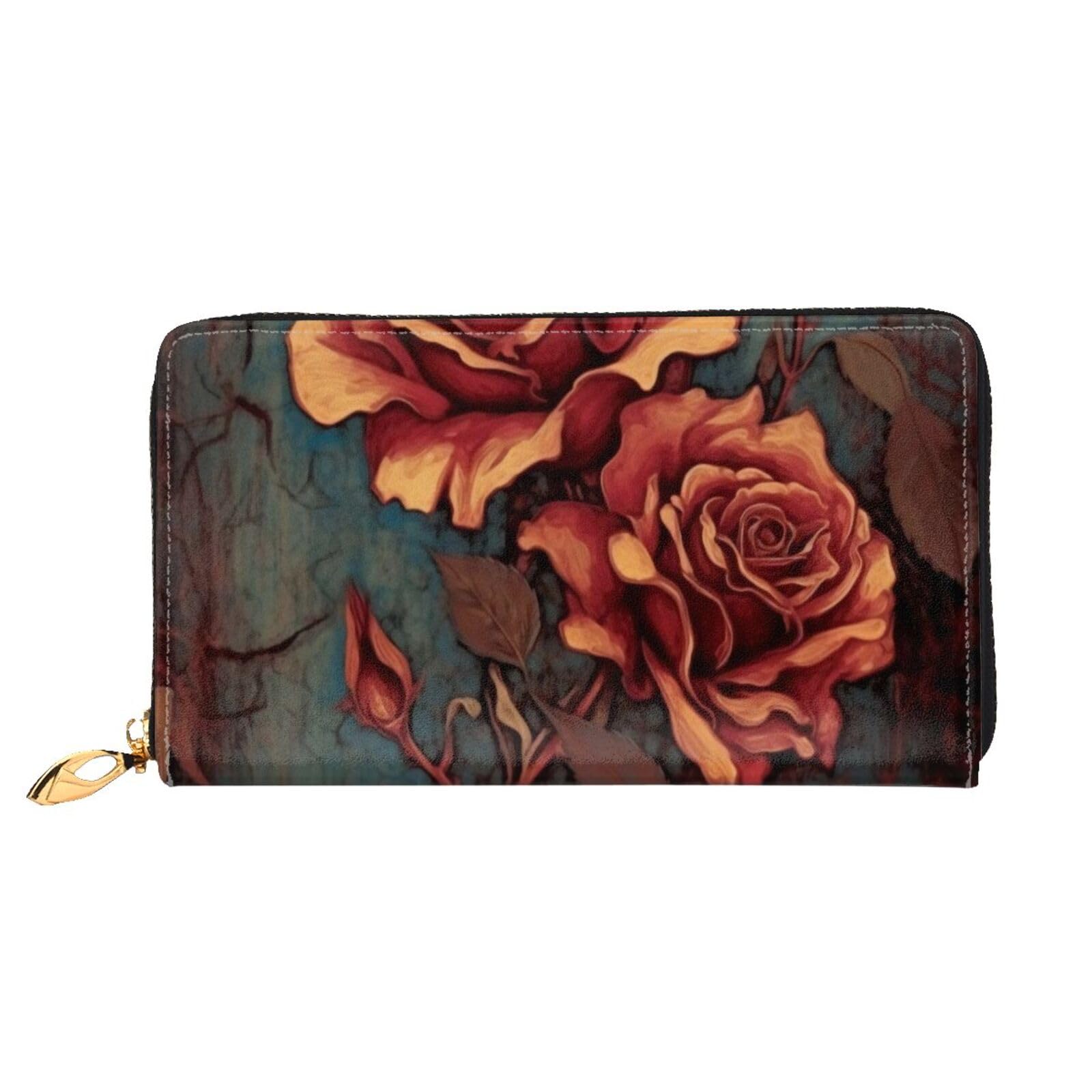 DENMER Loon Birds Ledergeldbörse aus Kunstleder mit metallischem Reißverschluss, geräumiges und stilvolles Accessoire für moderne Frauen, Gothic Rose, Einheitsgröße, Modern