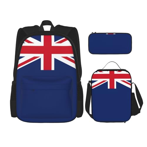 WURTON 3-in-1-Set, Motiv: Flagge der Türken- und Caicosinseln, lässig, verstellbarer Schulter-Rucksack, Lunch-Tasche, Federmäppchen, Tasche