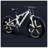 REOTEL 26 Zoll Mountainbike Herren Damen Mountainbike Fatbike, 7/21/24/27/30 Gang-Schaltung Erwachsene Fette Reifen Fahrrad, Rahmen Kohlenstoffstahl Vollfederung Bike,White 5 Spoke,30 Speed