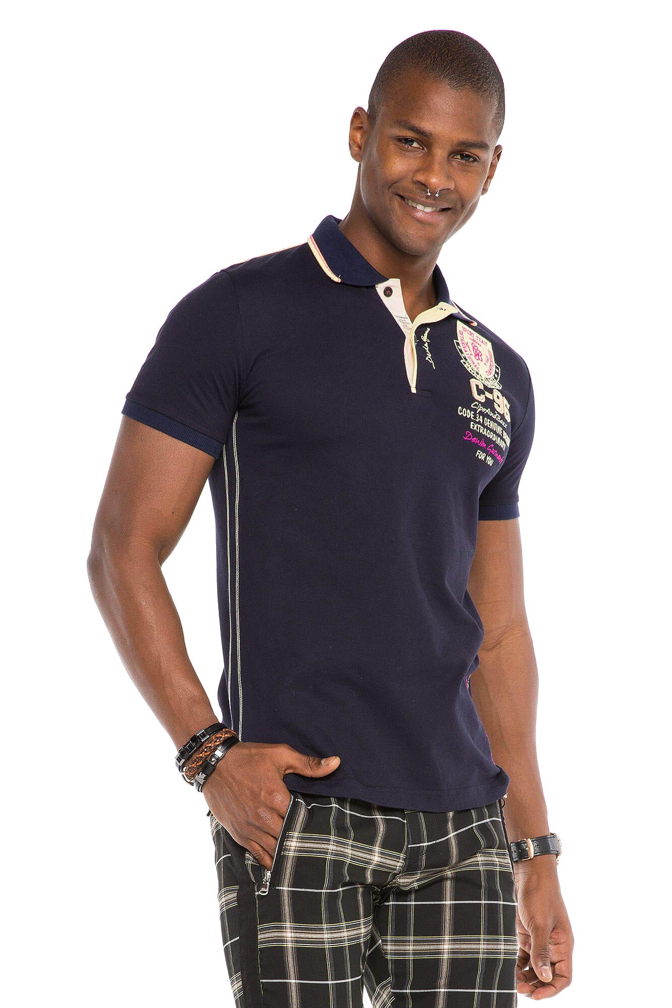 Cipo & Baxx Herren Poloshirt Slim Fit Polo T-Shirt Kurzarm Dunkelblau M