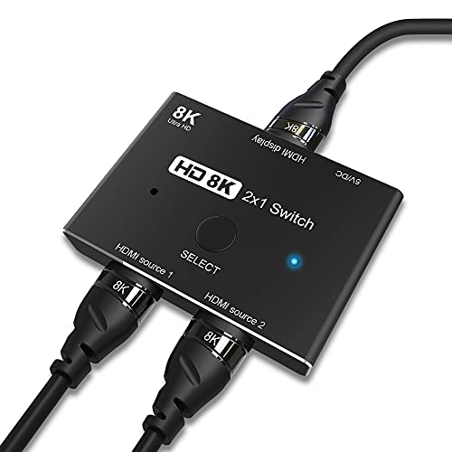 CABLEDECONN HDMI Ultra HD 8K High Speed 48Gbps Directional Switch Only 2in 1out 8K@60Hz 4K@120Hz Splitter Converter Compatible with Xbox PS5 Projectors Monitors