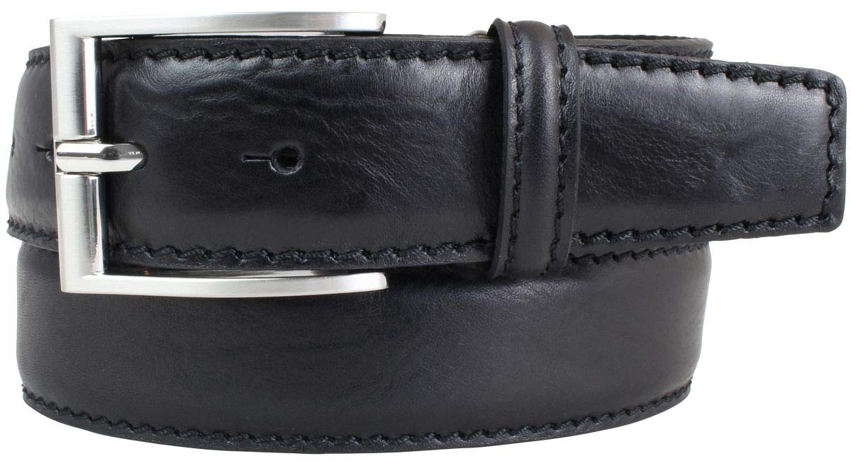 BELTINGER Gürtel aus Vollrindleder mit Naht 4 cm | Ledergürtel für Damen Herren 40mm | Bombierter Jeans-Gürtel Schnalle Silber | Schwarz 110cm