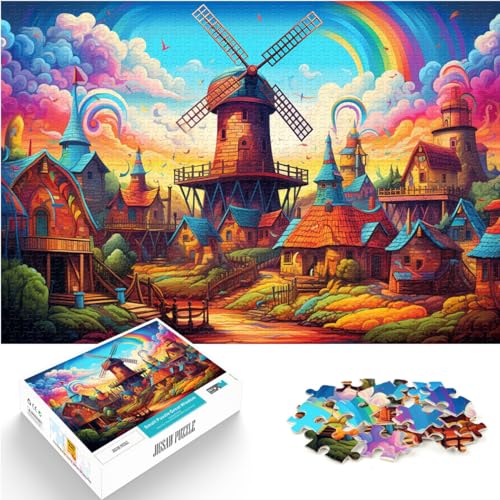 Puzzle, farbenfrohe Regenbogen-Windmühlenstadt, 1000-teiliges Puzzle, jedes Teil ist einzigartig – anspruchsvolles, unterhaltsames Spiel für die ganze Familie, 1000 Teile (50 x 75 cm)