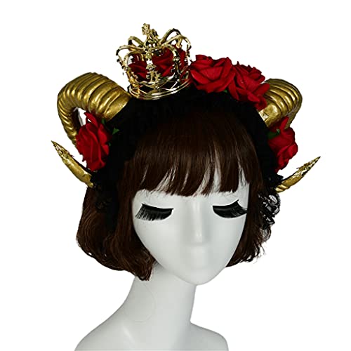 SANRLO Stirnbänder, Haarschmuck für Damen, Rosen-Stierhorn-Stirnband, Cosplay-Kopfbedeckung für Halloween, Party, Ochsenhorn, Schleier, Haarband, Gothic-Kopfschmuck, Partyzubehör