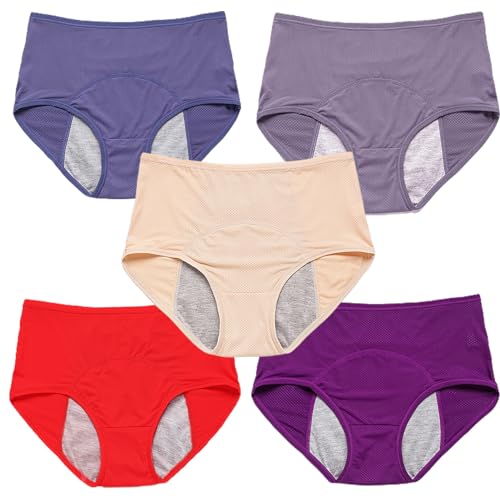 5er Pack Inkontinenz Unterwäsche Damen Hohe Taille Unterhosen Frauen Pantys Mehrpack Damen Baumwolle Slip Auslaufsichere Unterwäsche Unterhosen (B 8XL)