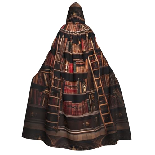 WURTON Bibliothek Bücherregal Druck Unisex Kapuzenumhang Kostüm Damen Herren Vampir Halloween Cosplay Karneval Mottoparty