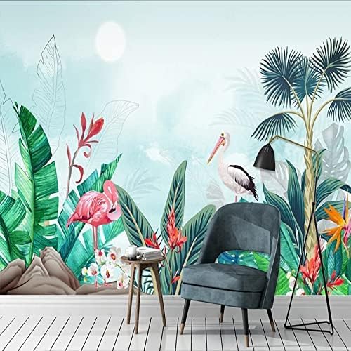 XLMING Grünes Pflanzenblatt Flamingo 3D Tapete Home Dekoration Wohnzimmer Sofa Schlafzimmer Tv Hintergrund Wand-430cm×300cm