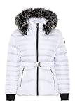 Cipo & Baxx Damen Steppjacke Fell Kapuze Gürtel Winter Jacke Outdoor WM132 Weiß L