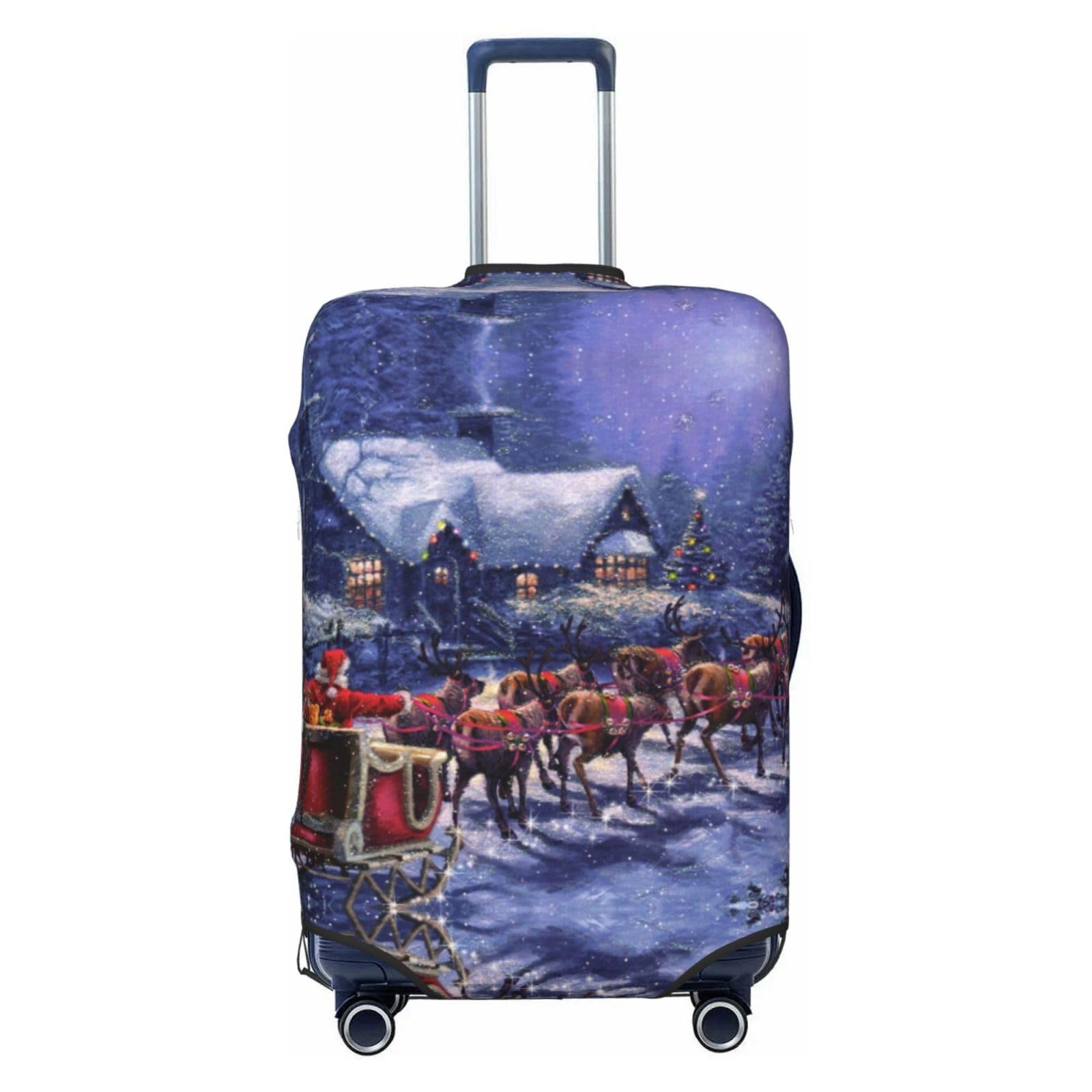 Miniks Snow Night Reisegepäckabdeckung, Weihnachtsmann und Hirsch, strapazierfähig, passend für 45,7 - 81,3 cm große Gepäckstücke, Größe XL, Schwarz, X-Large