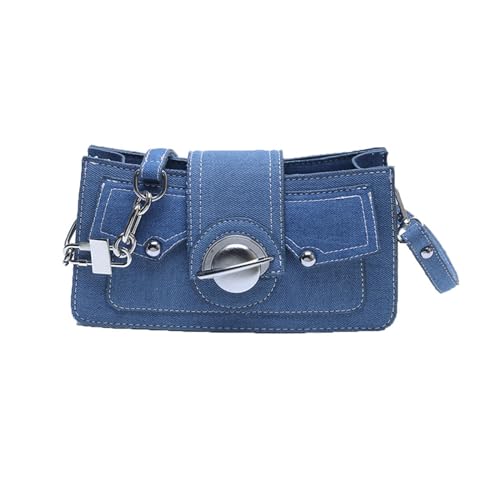 ohodhmnu Damen-Tragetasche, modische PU-Unterarmtasche für Frauen, stilvolle und praktische einzelne Schultertaschen Satchel, denim-blau, No pendant